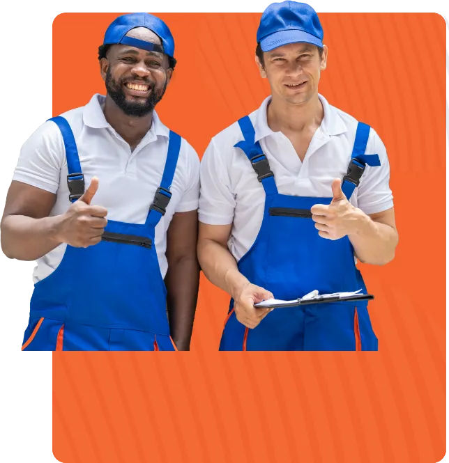 two movers holding thumbs up